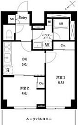 アーバンパーク蒲田南II 5階2DKの間取り
