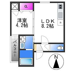 メゾンルシーヌ矢田 1LDKの間取図画像