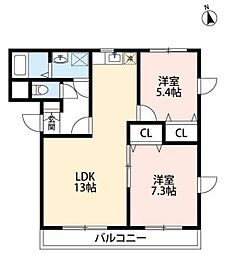 グランド・カオル2番館 2LDKの間取図画像