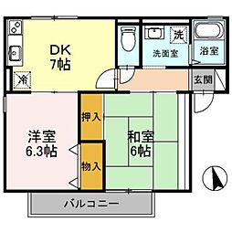 プランドール南楠葉A棟 2DKの間取図画像