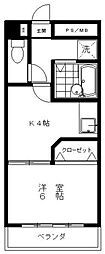 ラ・パイクス2 1Kの間取図画像