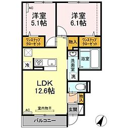 メゾンドプリュネB 2LDKの間取図画像