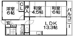 パルハセトン香里園 3LDKの間取図画像