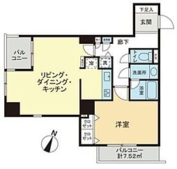 東急ドエルアルス根津 1LDKの間取図画像