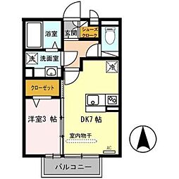 ラ・フルール西高松 1DKの間取図画像
