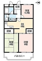 フルール三神三番館 3DKの間取図画像
