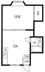 栗原福生ビル 1DKの間取図画像