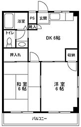 ティ・シャトル 1階2DKの間取り