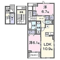 イーケー サングレース 3階2LDKの間取り