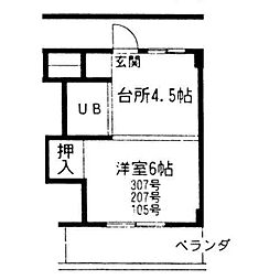 藤花マンション 1Kの間取図画像