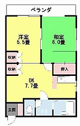 京王相模原線 稲城駅 徒歩3分の賃貸アパート 2階2DKの間取り