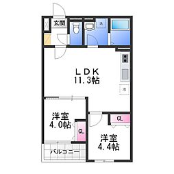 レジーナ本町 2LDKの間取図画像
