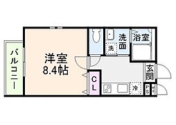 フジパレス喜連西 1Kの間取図画像