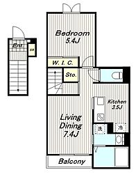 コリーヌ・Ｍ 2階1LDKの間取り