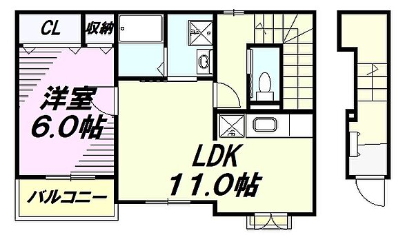 東京都八王子市大谷町(賃貸アパート1LDK・2階・45.86㎡)の写真 その2