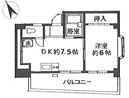 東急東横線 祐天寺駅 徒歩8分の賃貸マンション 3階1DKの間取り