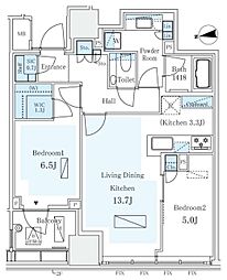 パークコートザ・三番町ハウス 11階2LDKの間取り