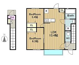フォレストメゾン聖蹟D棟 2LDKの間取図画像