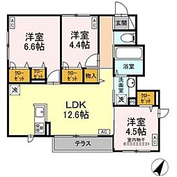 西東京市緑町2丁目アパート 3LDKの間取図画像