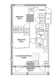 ザ・パークハビオ麻布十番 12階2LDKの間取り