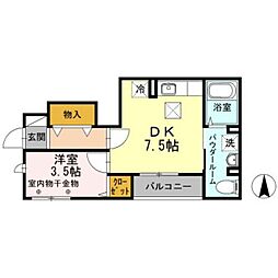 アンセム大和 1DKの間取図画像
