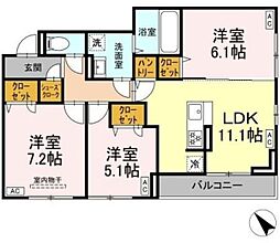 D-ROOM都賀2丁目II-A棟 3階3LDKの間取り
