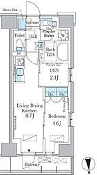 JR総武線 大久保駅 徒歩6分の賃貸マンション 2階1LDKの間取り