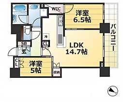 シティタワー神戸三宮 2LDKの間取図画像