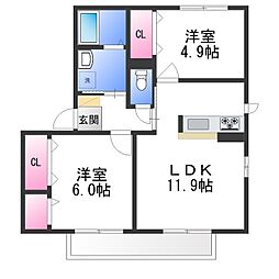 シャーメゾンキティーB 2LDKの間取図画像