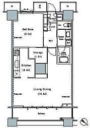ザ・東京タワーズミッドタワー 7階1LDKの間取り