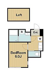 アネックスツシマ 2階1Kの間取り