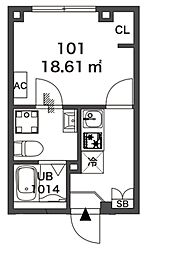 リバース笹塚 1階1Kの間取り