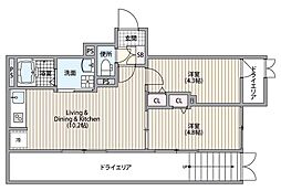HJクラウンI 1階2LDKの間取り