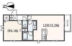 フェニックスガーデン 2階1LDKの間取り