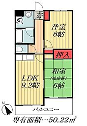 アミュゼ壱番館 2DKの間取図画像