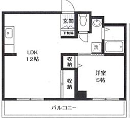 リバーハイツ長者町 1LDKの間取図画像
