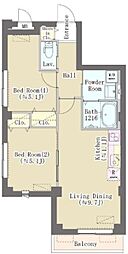HILL TOP RESIDENCE OSAKI 2階2LDKの間取り