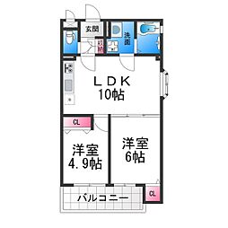 CASA　CALMA菱木 1階2LDKの間取り