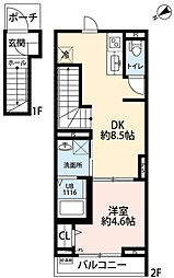 第二アムール 八幡 2階1LDKの間取り