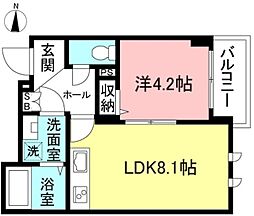 エミシア 2階1LDKの間取り