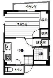 スターライトハーモニー 2階1Kの間取り