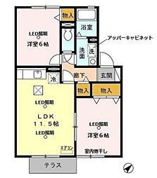 レディアガーデン 1階2LDKの間取り