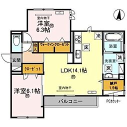 カルム アビタシオン北出島 2LDKの間取図画像