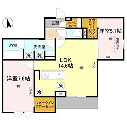 TORISIA長居大領 2LDKの間取図画像