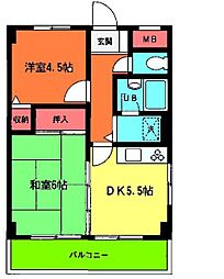 ライオンズマンション淵野辺第2 2DKの間取図画像