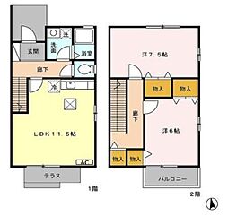 タウンハウス セリージュ 2LDKの間取り