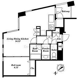 レジディアタワー乃木坂 1LDKの間取図画像