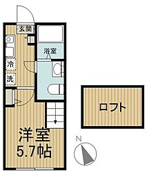 アルシオーネ絹ヶ丘 2階1Kの間取り