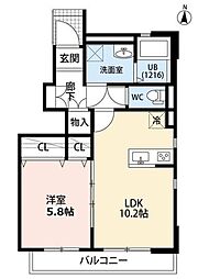 デュラカーサ 小山 1階1LDKの間取り