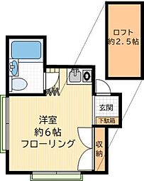 小田急小田原線 下北沢駅 徒歩9分の賃貸アパート 2階ワンルームの間取り